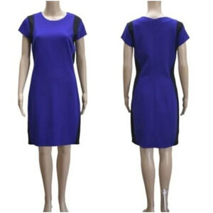 DIANE VON FURSTENBERG Womens Sheath Dress 6 Pele Blue Black Colorblock Ponte
